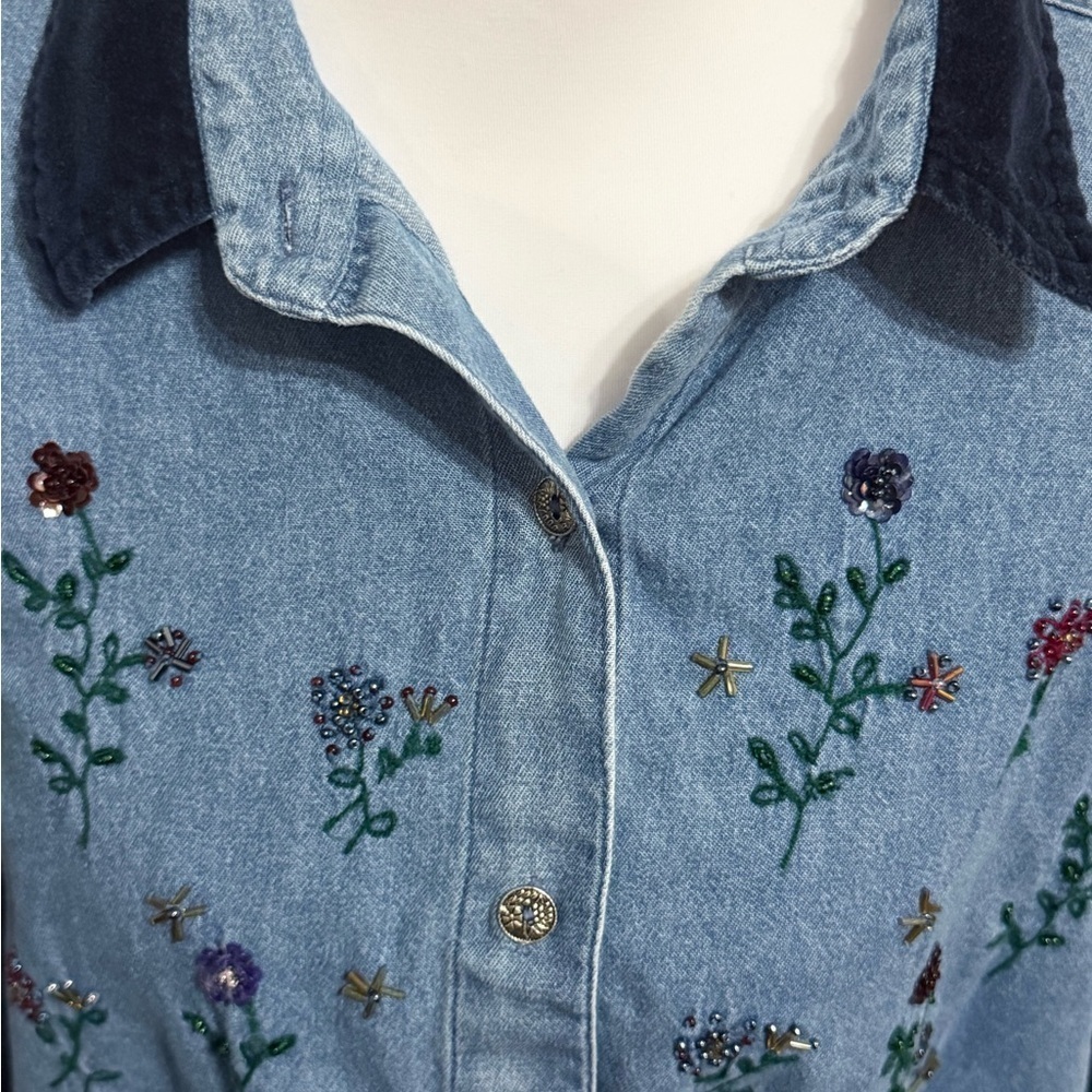 Floral Embroidered Denim Shirt - Picture 2 of 5